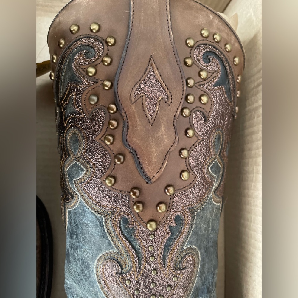 Corral Brown and Gray Embellished Heeled Boots - Picture 9 of 16